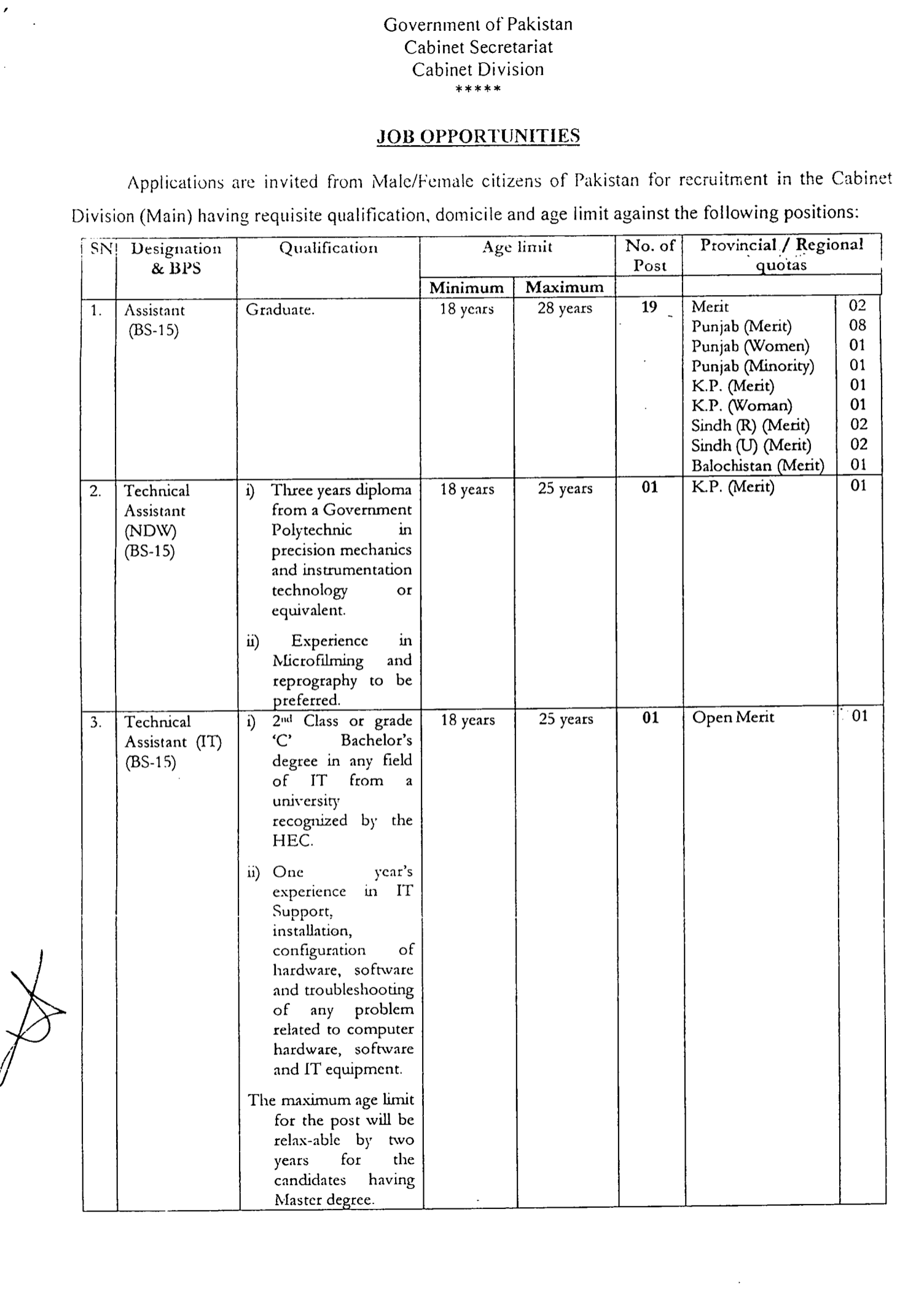 Cabinet Division Jobs 2024